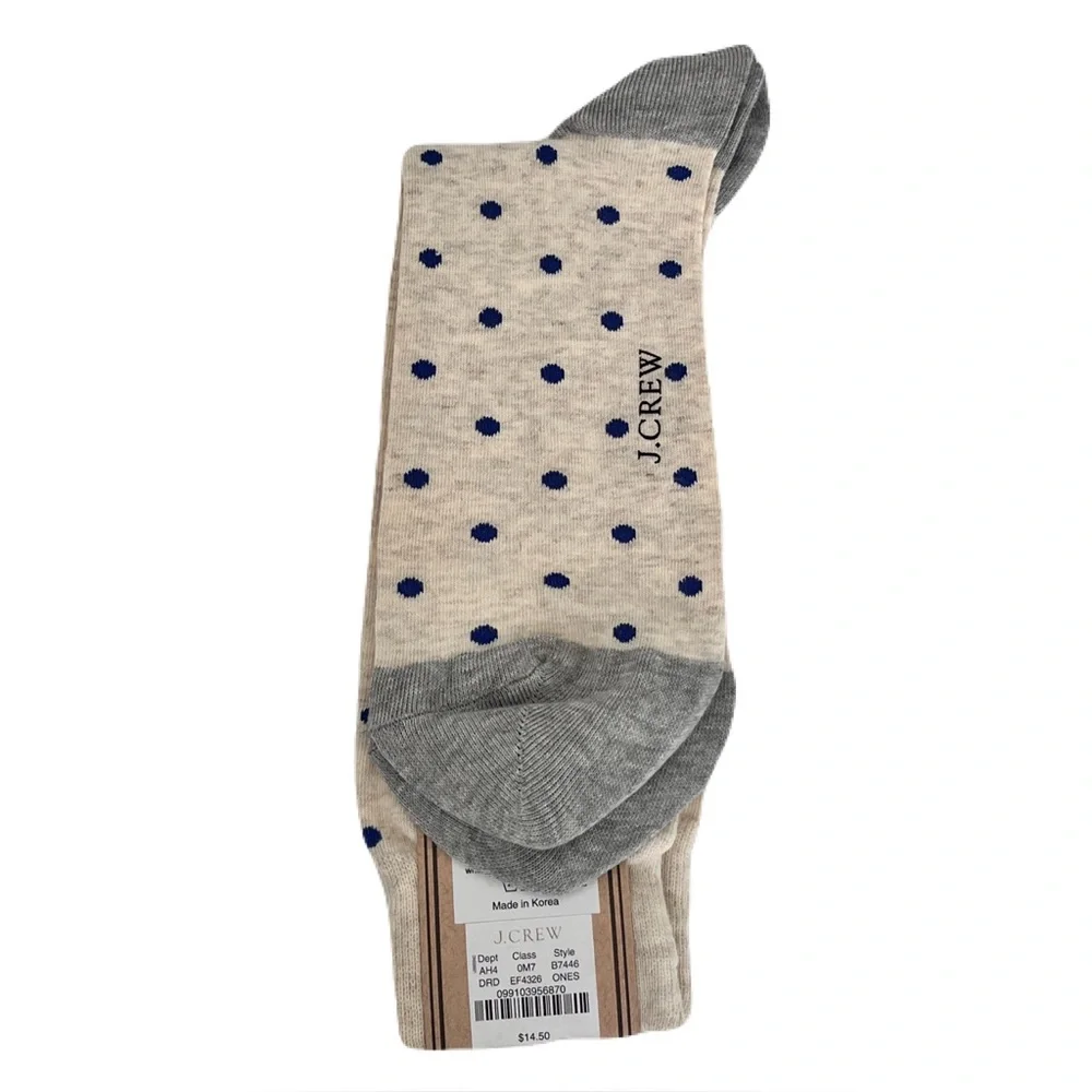 NWT J. Crew Oatmeal and Navy Polka Dot Dress Socks, One Size